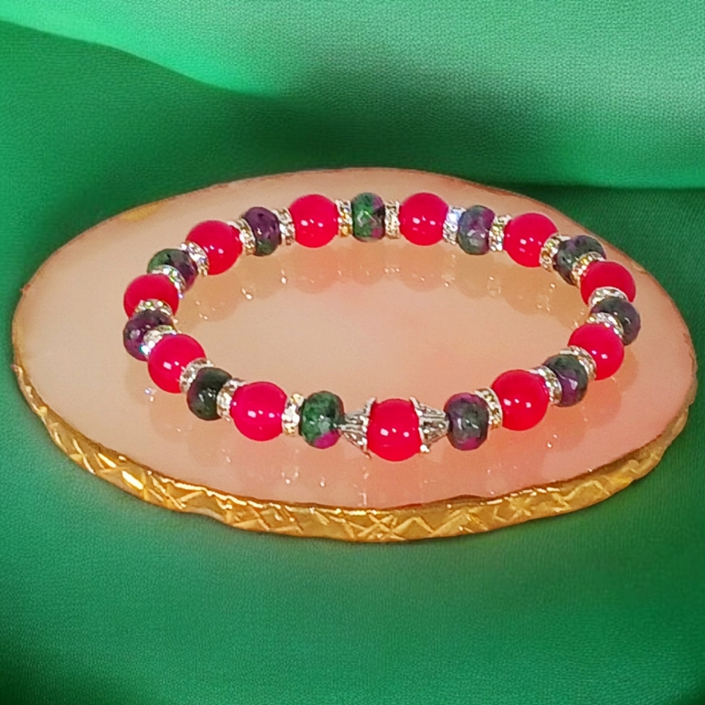 Ruby in Zoisite / Anyolite & Magenta Jade Mini Mala Y2K Lovecore Glam Luxe Bling